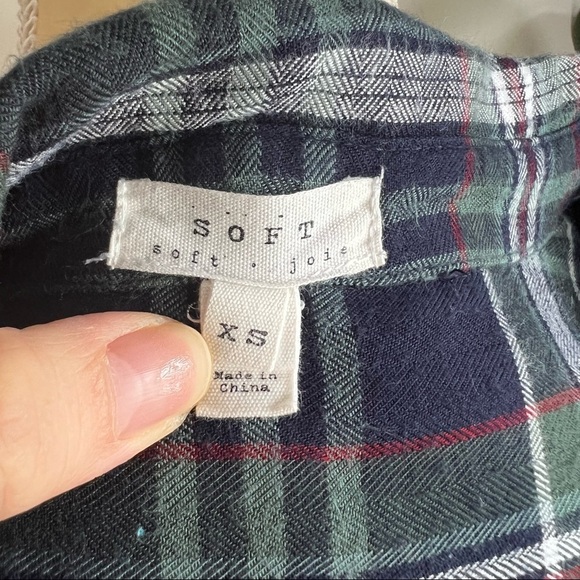 soft joie green and blue plaid flannel raw hem - Picture 4 of 6